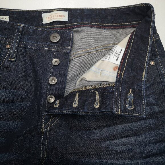 Jack & Jones Regular Fit Men's Size 29/32 Clark Dark Wash Button Fly Jeans - Picture 6 of 15